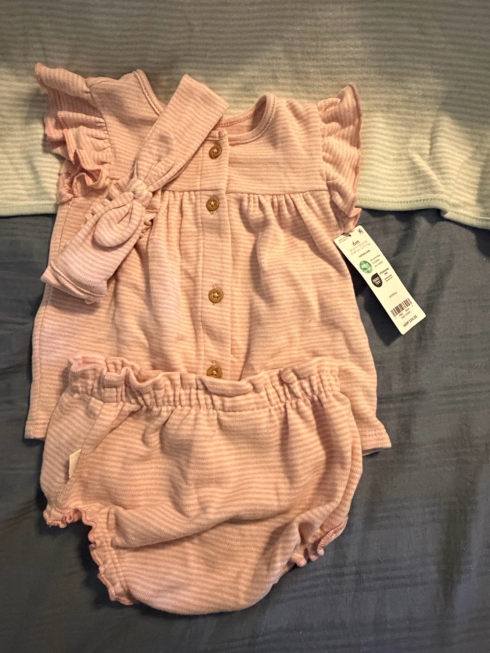 Carter's Baby Pink Ribbed Ruffle Top with Matching Bloomers